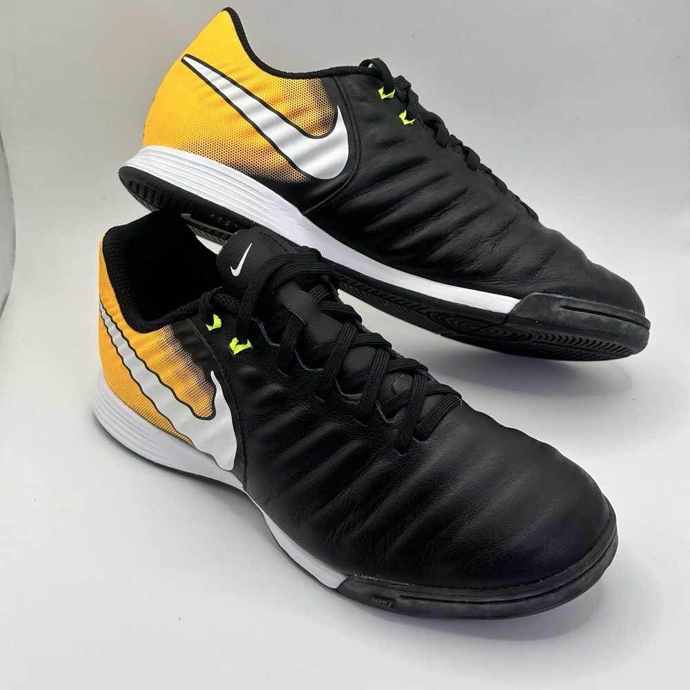 Nike Tiempo X Ligera IV IC Indoor Soccer Sneakers Black Yellow Leather Youth 7